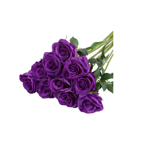 Premium Artificial Silk Rose Flowers – Purple 10 Pack