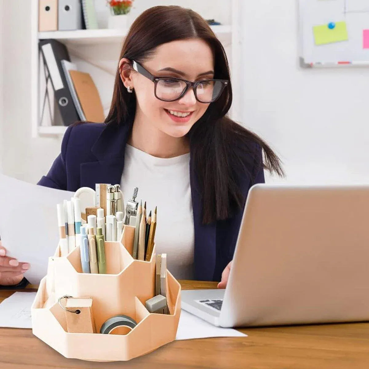Premium 360° Rotating Pen Holder – 9 Compartments