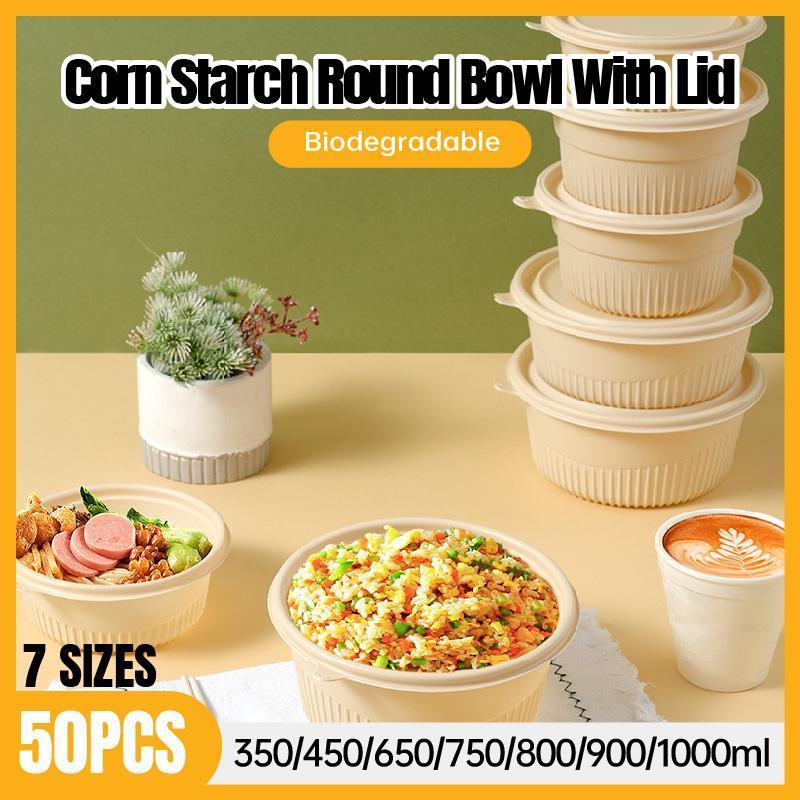Biodegradable Corn Starch Lunch Box 900ml - Eco-Friendly, Microwaveable, 50PCS - SuperSaverAU - view 1