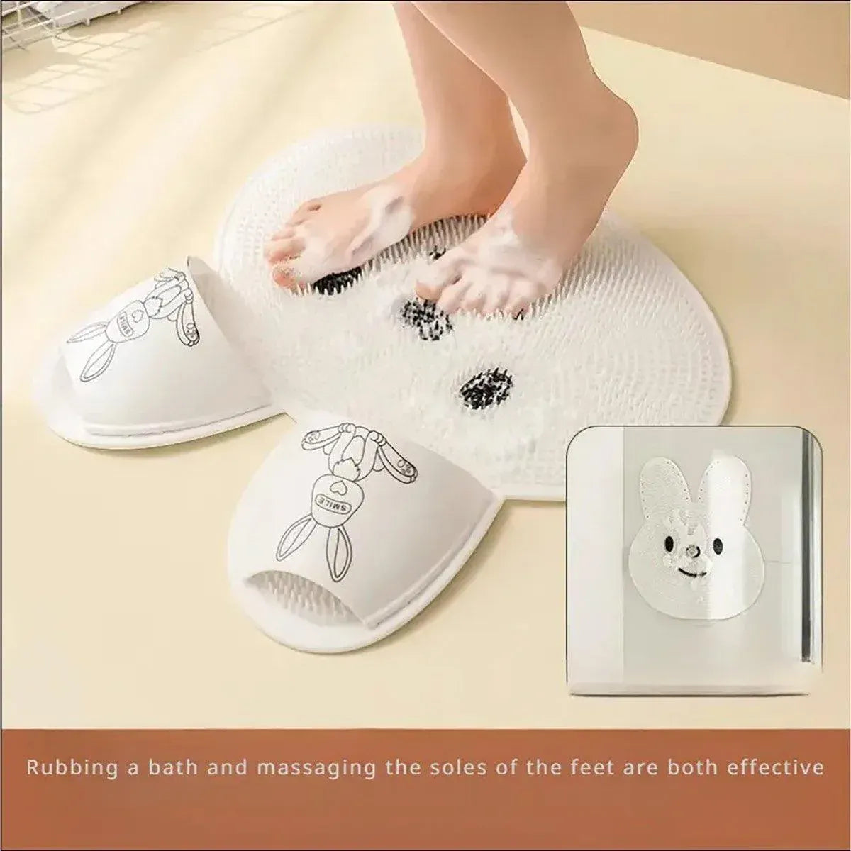 Premium Rabbit Silicone Foot Scrubber Mat – White 45 x 45cm