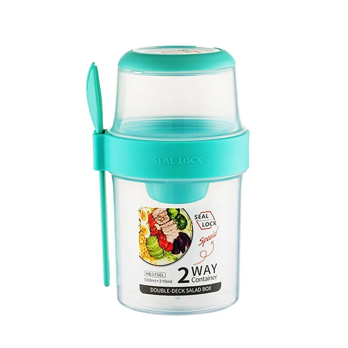 Premium Double Salad Cup with Fork - Green, 560ml
