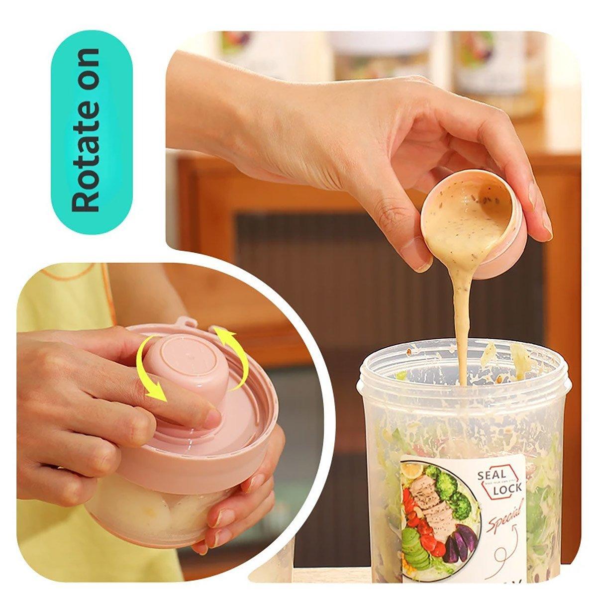 Premium Double Salad Cup with Fork - Pink, 560ml