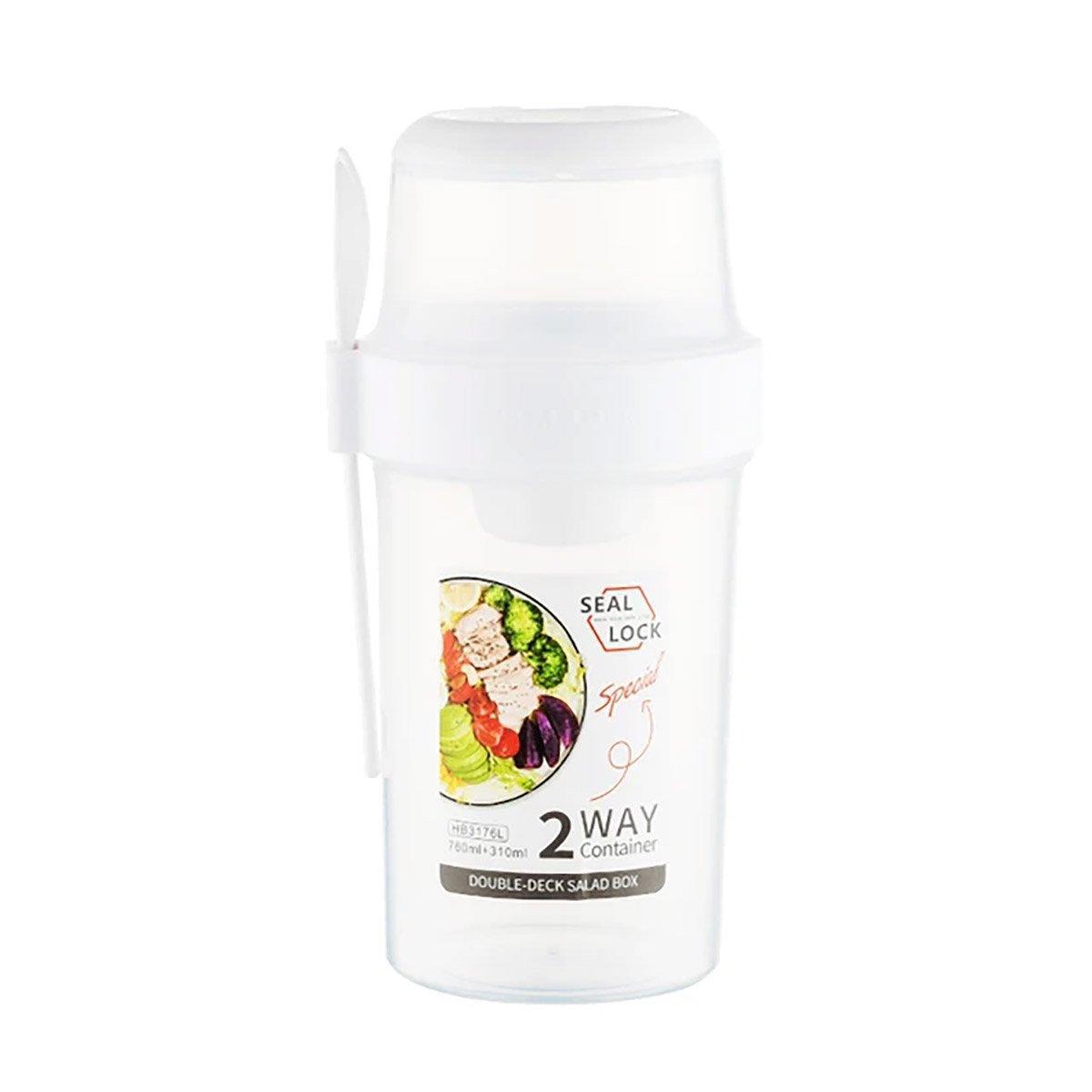 Premium Double Salad Cup with Fork - Pink, 560ml