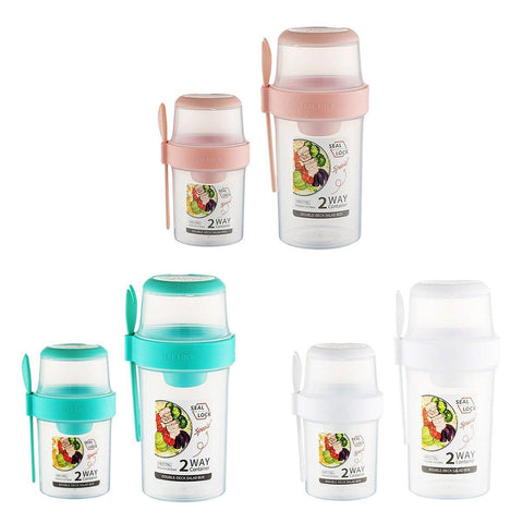 Premium Double Salad Cup with Fork - White, 560ml