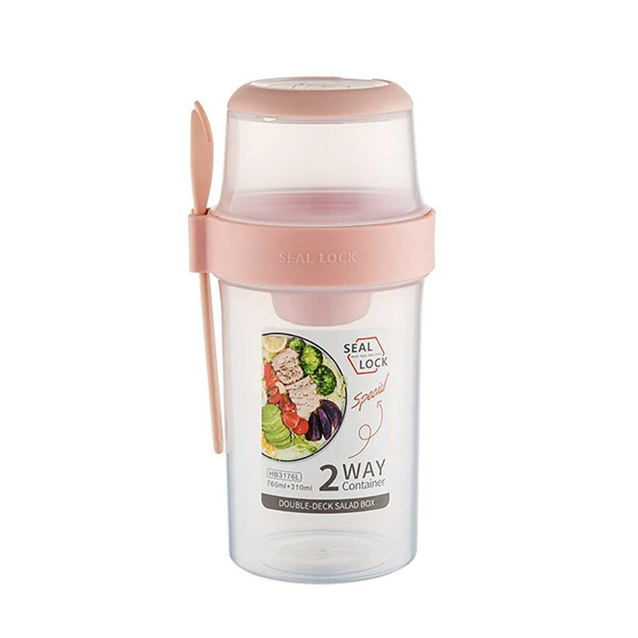 Premium Double Salad Cup with Fork - Pink, 760ml