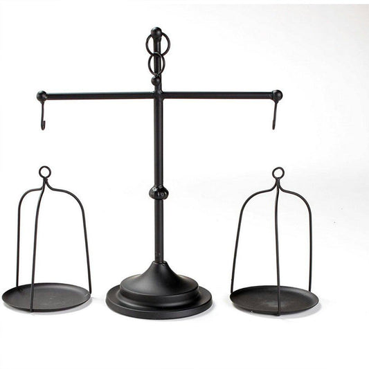 Vintage Black Wrought Iron Balance Scale Candle Holder 17.72" x 15.16"