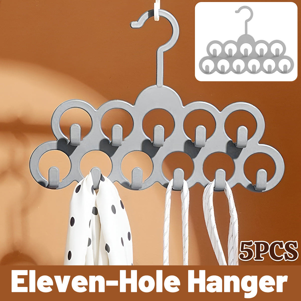 5PCS Non-Slip Flocked 11-Hole Hangers for Towels Scarves Ties - Black - SuperSaverAU - view 1