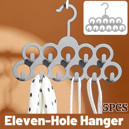 5PCS Non-slip Flocked 11-Hole Hanger for Towels Scarves Ties Drying Storage Rack