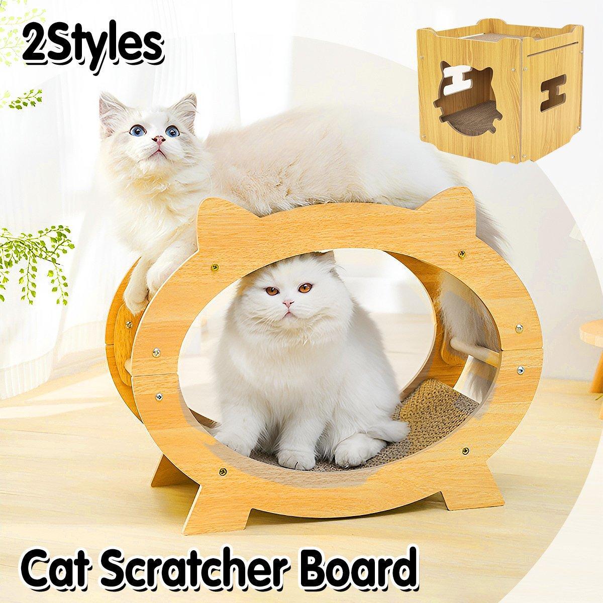 Durable Cat Scratcher Lounge - Square 34.5cm & Oval 47x23x37cm, Wood & Cardboard
