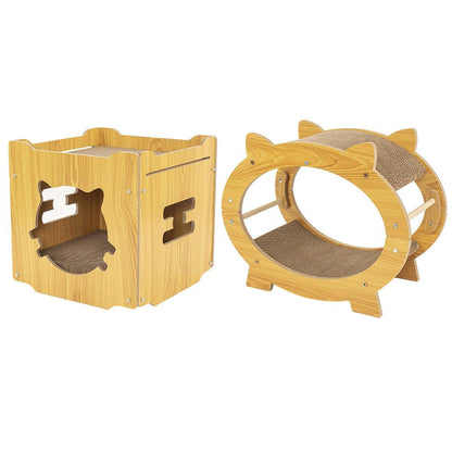 Durable Cat Scratcher Lounge - Square 34.5cm & Oval 47x23x37cm, Wood & Cardboard