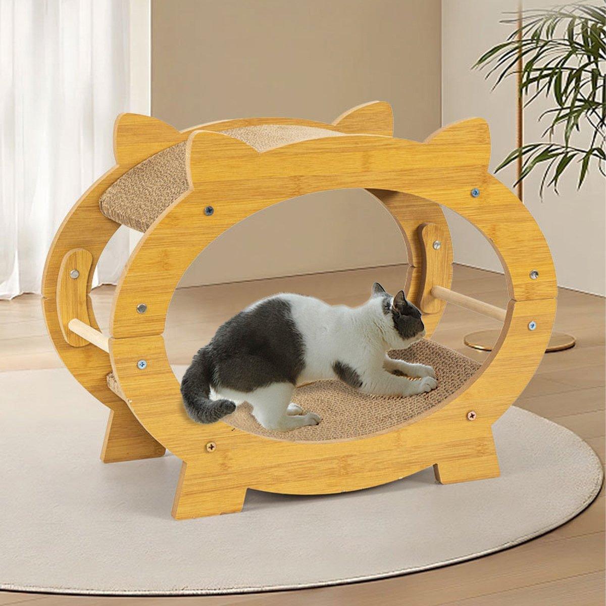 Durable Cat Scratcher Lounge - Square 34.5cm & Oval 47x23x37cm, Wood & Cardboard - SuperSaverAU - view 3