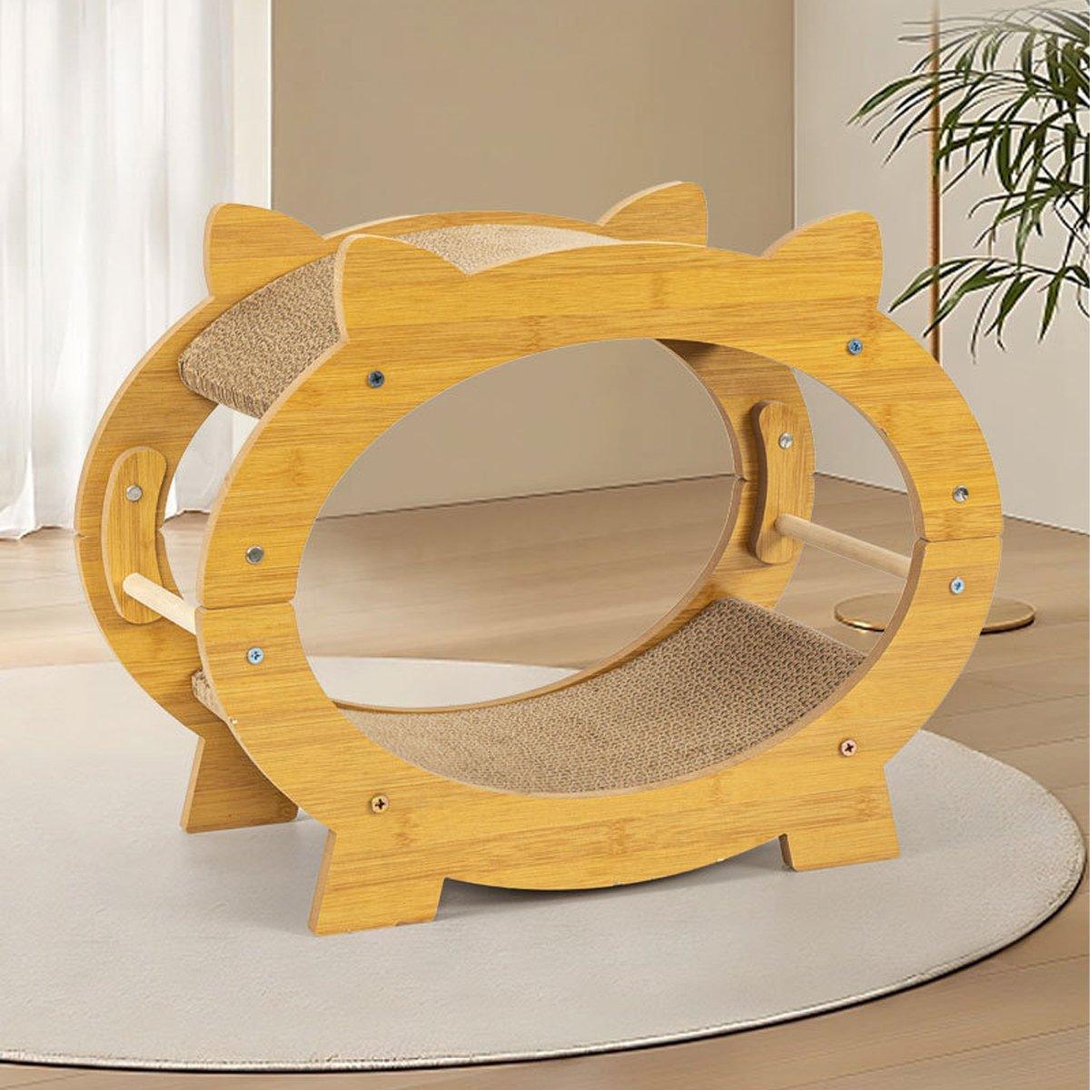 Durable Cat Scratcher Lounge - Square 34.5cm & Oval 47x23x37cm, Wood & Cardboard