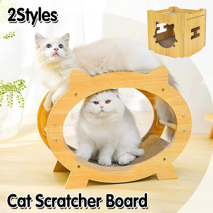 Durable Cat Scratcher Lounge - Oval, Natural Wood, Multifunctional, Easy Assembly