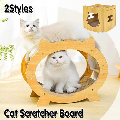 Durable Cat Scratcher Lounge - Oval, Natural Wood, Multifunctional, Easy Assembly - SuperSaverAU - view 1