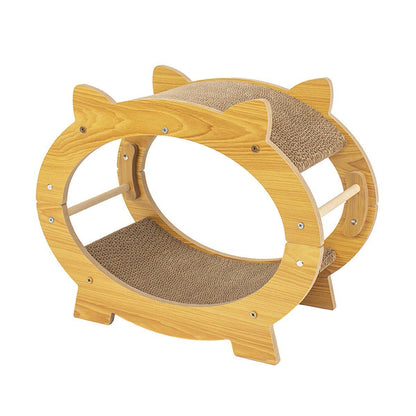 Durable Cat Scratcher Lounge - Oval, Natural Wood, Multifunctional, Easy Assembly