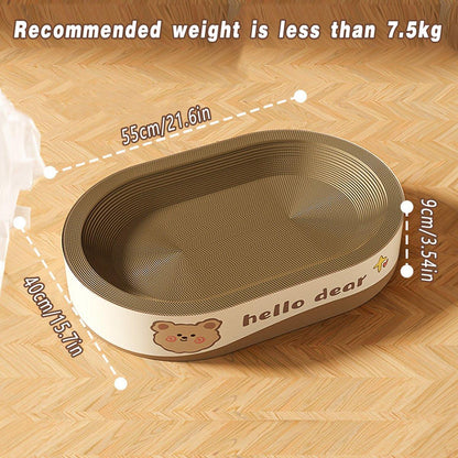 Bear Extra-Large Oval Cat Scratching Board 55x40x9cm Durable Non-Slip Design