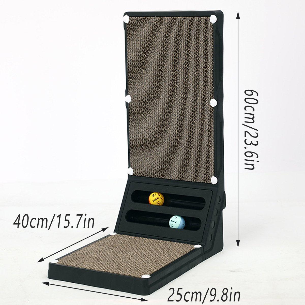 L-shaped Cat Scratching Board 9.8x15.7 inches with Dual Ball Tracks - Black