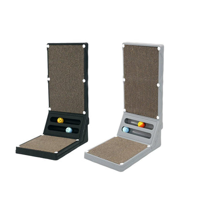 L-Shaped Cat Scratching Board with Dual Ball Tracks, 9.8 x 15.7 inches, Grey