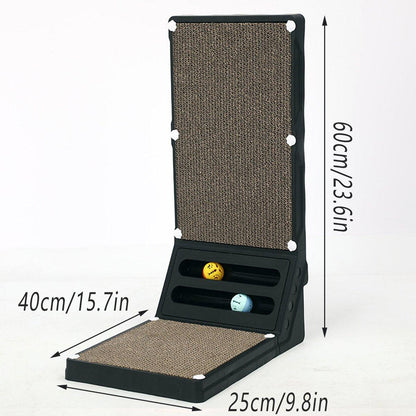 L-Shaped Cat Scratching Board with Dual Ball Tracks, 9.8 x 15.7 inches, Grey