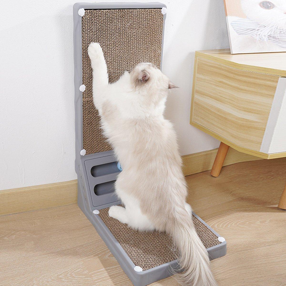 L-Shaped Cat Scratching Board with Dual Ball Tracks, 9.8 x 15.7 inches, Grey - SuperSaverAU - view 5