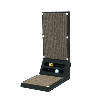 L-Shaped Cat Scratching Board with Dual Ball Tracks, 9.8 x 15.7 inches, Grey