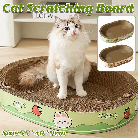 Extra-Large Oval Cat Scratching Board - Durable Corrugated Paper, Non-Slip Base, 55 x 40 x 9cm