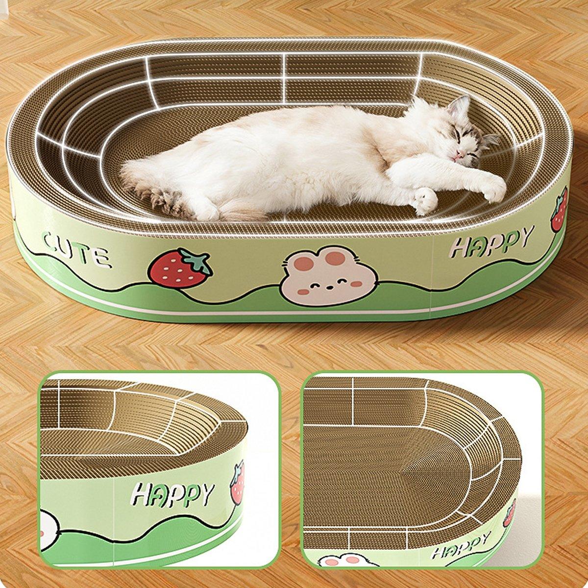Extra-Large Oval Cat Scratching Board - Durable Corrugated Paper, Non-Slip Base, 55 x 40 x 9cm