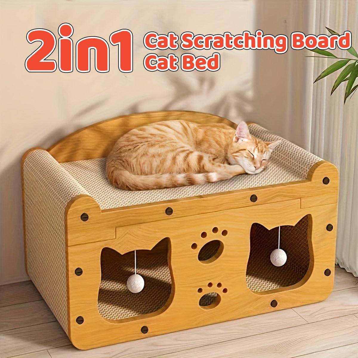 2-in-1 Cat Scratching Board & Bed, 56x28x29 cm, Durable, Interactive Toy - SuperSaverAU - view 1