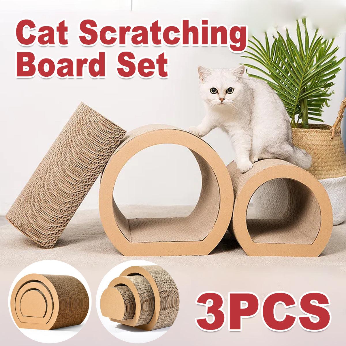 Eco-Friendly 3-Piece Cat Scratching Board Set - Claw Sharpening & Play Tunnel
