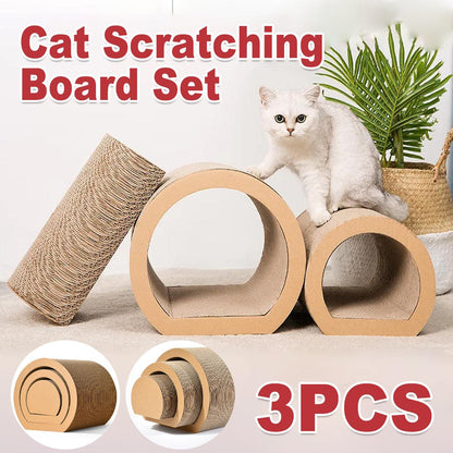 Eco-Friendly 3-Piece Cat Scratching Board Set - Claw Sharpening & Play Tunnel