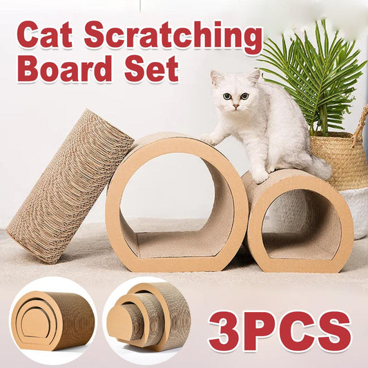 Eco-Friendly 3-Piece Cat Scratching Board Set - Claw Sharpening & Play Tunnel