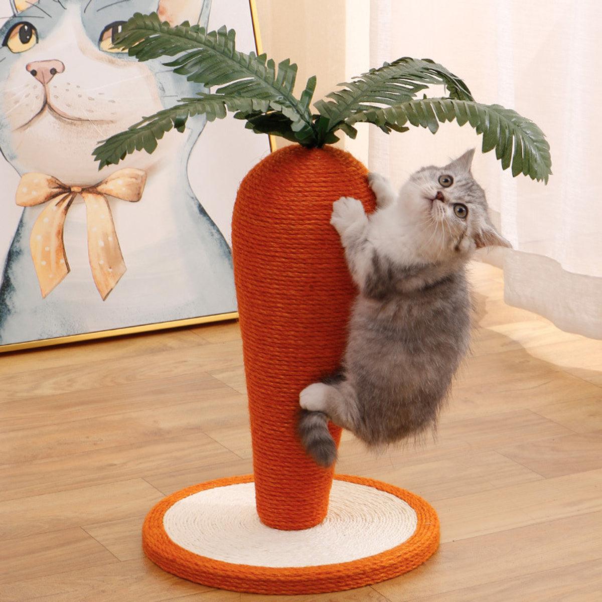 Carrot Cat Scratching Post 15.74in - Durable Sisal, Stable Base, Interactive Toy