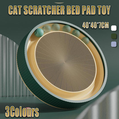 Cat Scratcher Lounge Bed Toy 40cm Round Foldable Cardboard Pad - Green