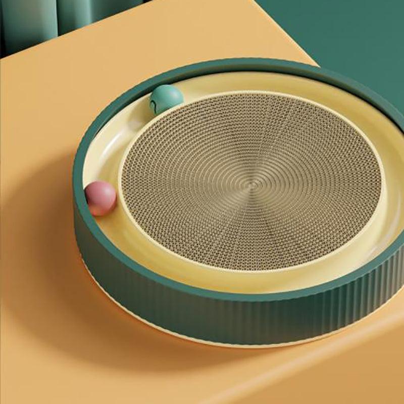 Cat Scratcher Lounge Bed Toy 40cm Round Foldable Cardboard Pad - Green