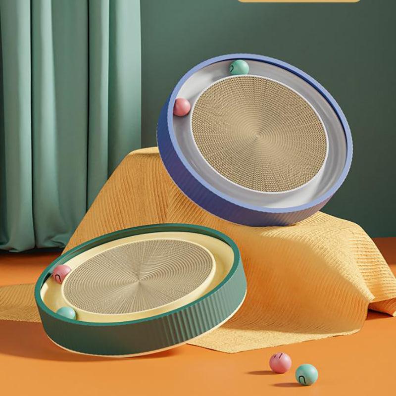 Cat Scratcher Lounge Bed Toy 40cm Round Foldable Cardboard Pad - White