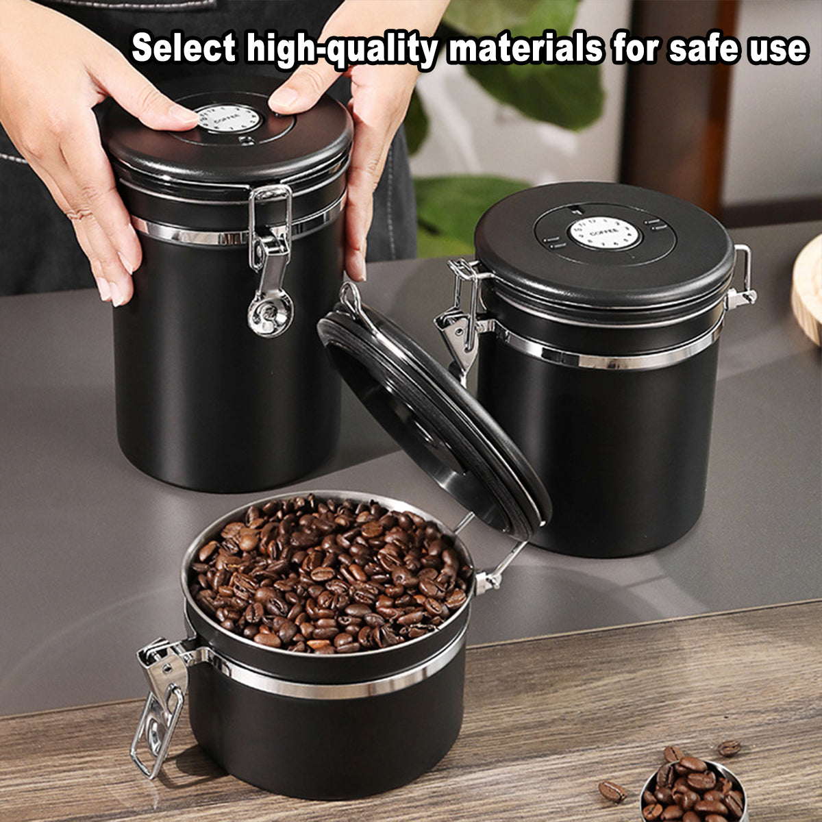 Premium Silver Stainless Steel Airtight Coffee Storage Jar 1500ml with Scoop