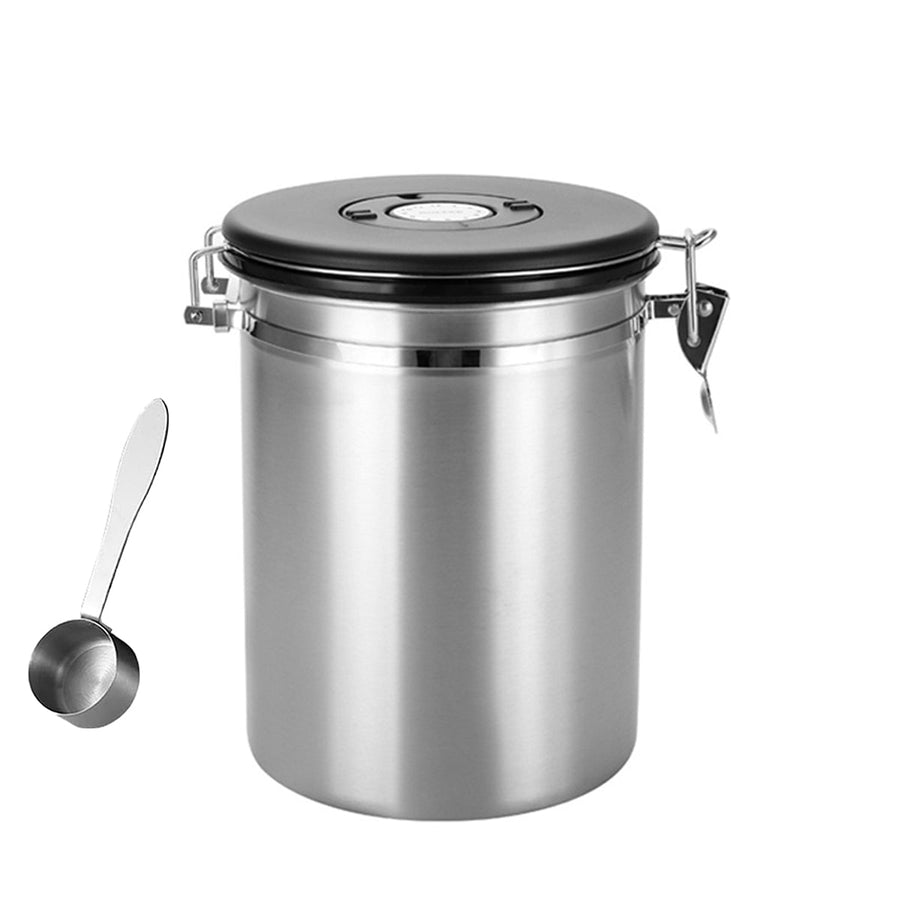 Premium Silver Stainless Steel Airtight Coffee Storage Jar 1500ml with Scoop