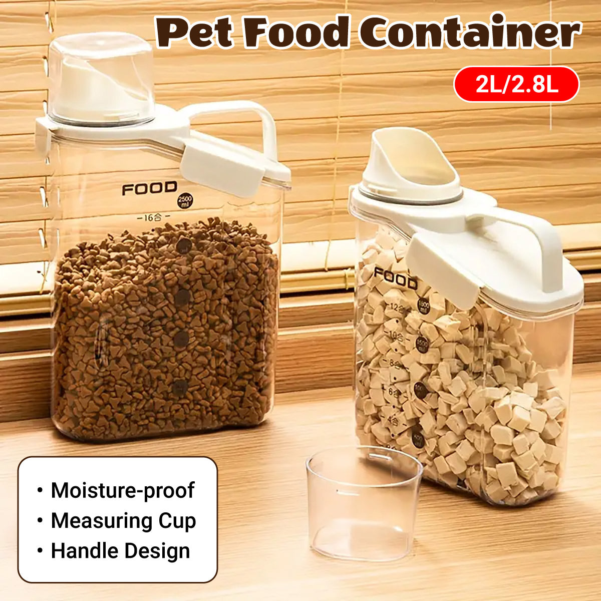 Portable Grain Storage Jar 2800ML - Airtight, Transparent, Built-In Measuring Cup