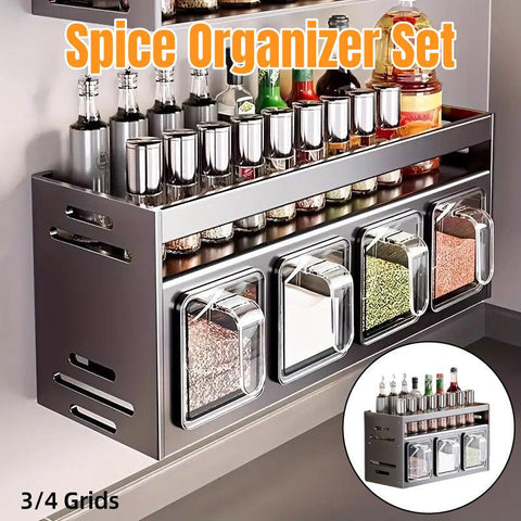 Gun Grey Wall Mounted Spice Rack with Adjustable Shelves - 3 Grids - SuperSaverAU - view 1