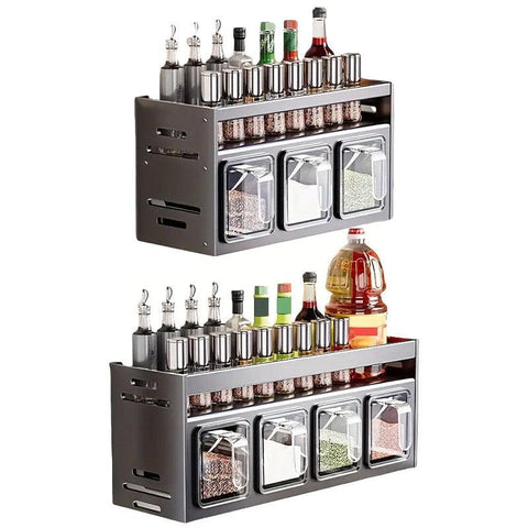 Gun Grey Wall Mounted Spice Rack with Adjustable Shelves - 3 Grids - SuperSaverAU - view 2