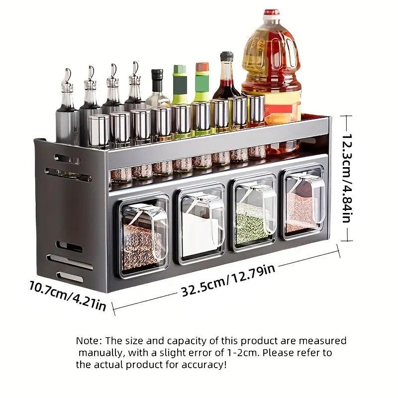 Gun Grey Wall Mounted Spice Rack with Adjustable Shelves - 4 Grids