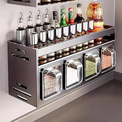 Gun Grey Wall Mounted Spice Rack with Adjustable Shelves - 4 Grids