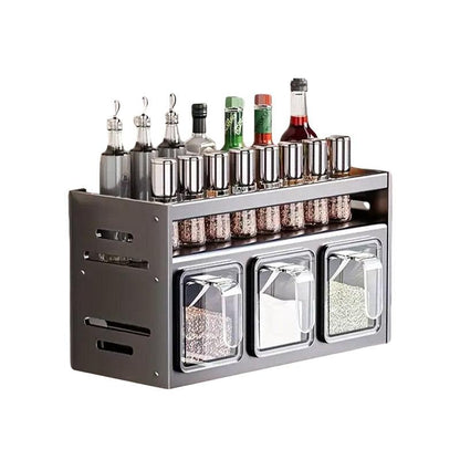 Gun Grey Wall Mounted Spice Rack with Adjustable Shelves - 4 Grids