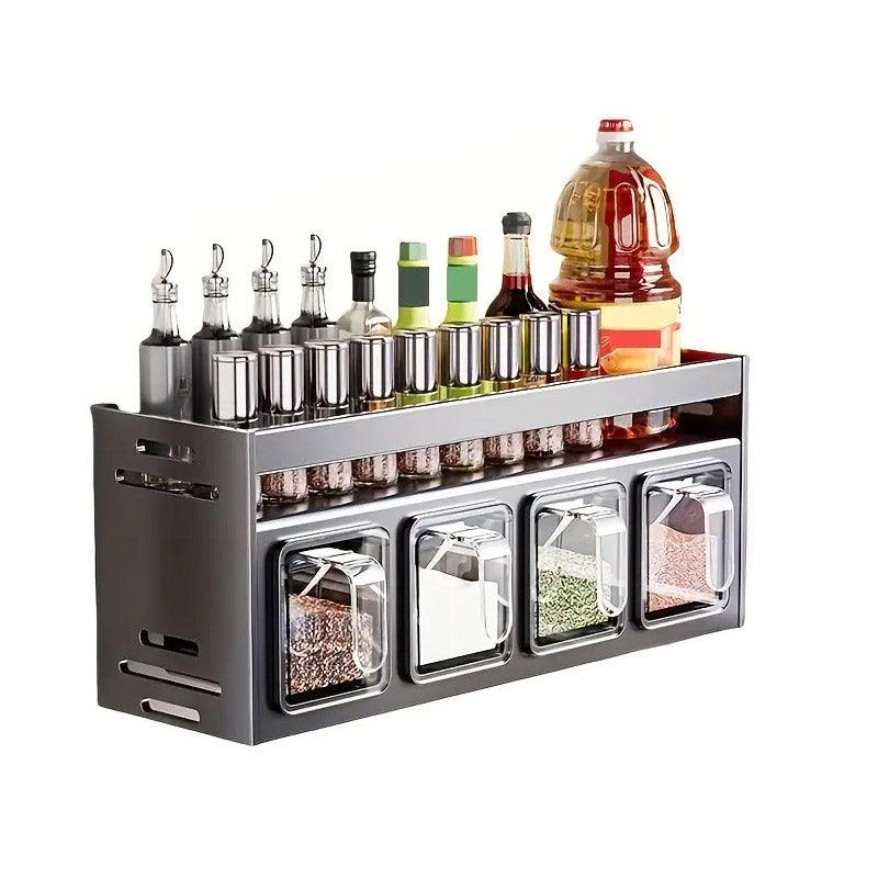 Gun Grey Wall Mounted Spice Rack with Adjustable Shelves - 4 Grids