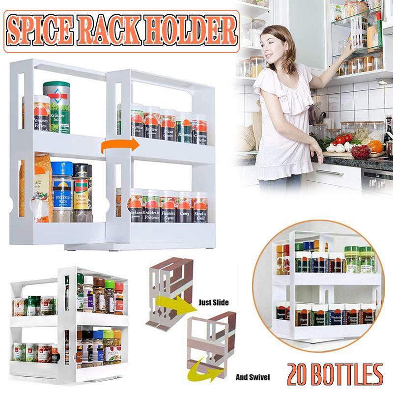 Premium White Swivel Cabinet Organiser Rack Spice Jar Holder 20 Bottle Capacity