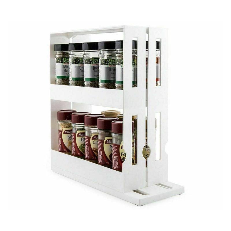 Premium White Swivel Cabinet Organiser Rack Spice Jar Holder 20 Bottle Capacity