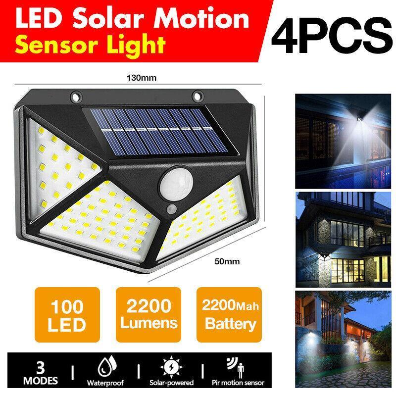 4pcs Solar Powered Motion Sensor Light 100 LED 2200 Lumens Waterproof - SuperSaverAU - view 1