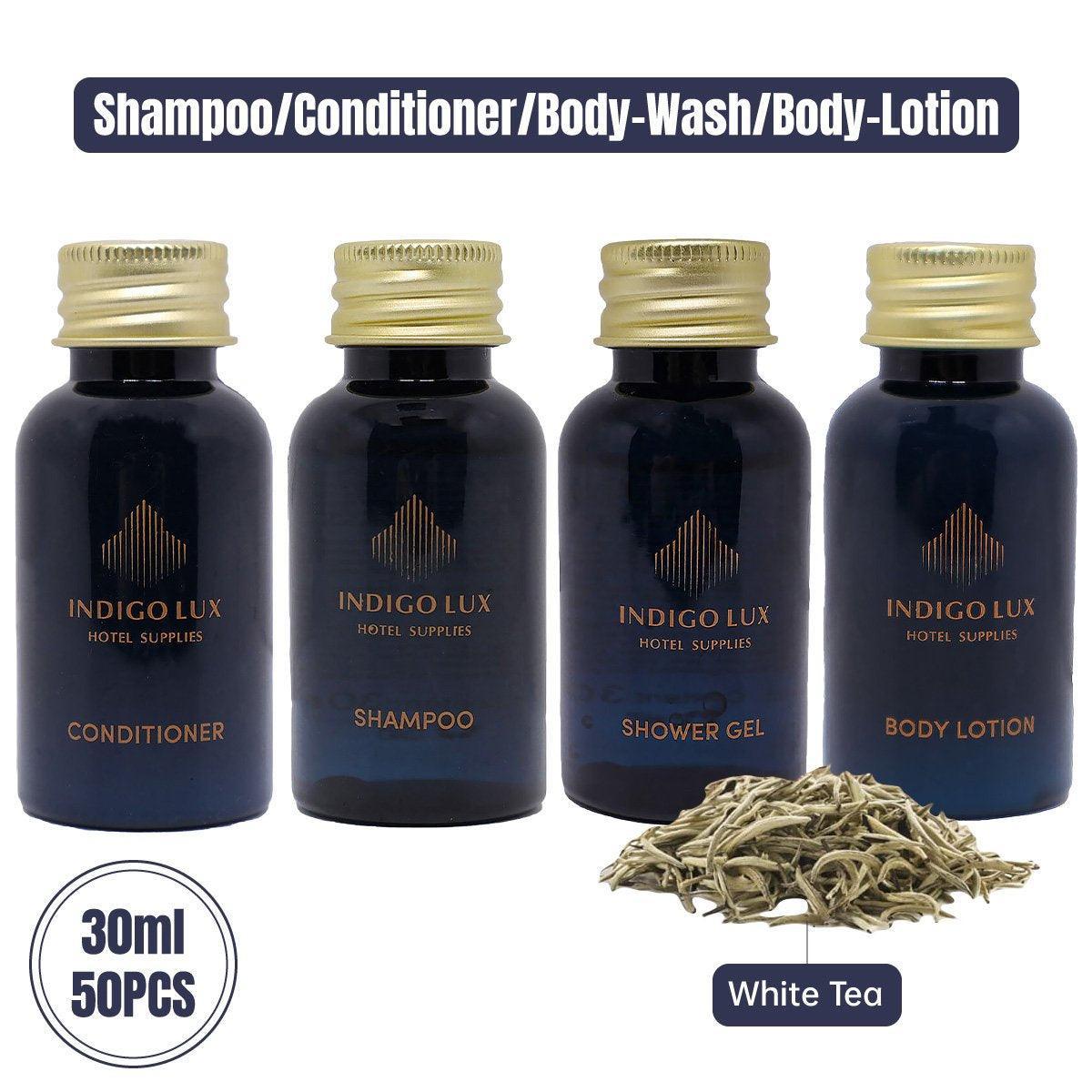Luxury Hotel Toiletries Set - 50pcs 30ml Shampoo, Body Wash, Conditioner, Body Lotion