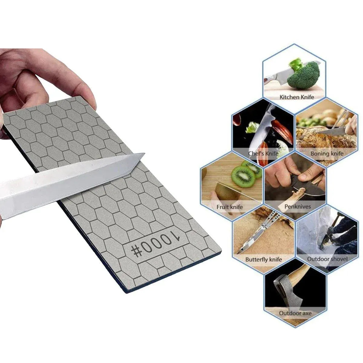 Premium 4 Piece Diamond Knife Sharpener Stone Set with Non-Slip Base
