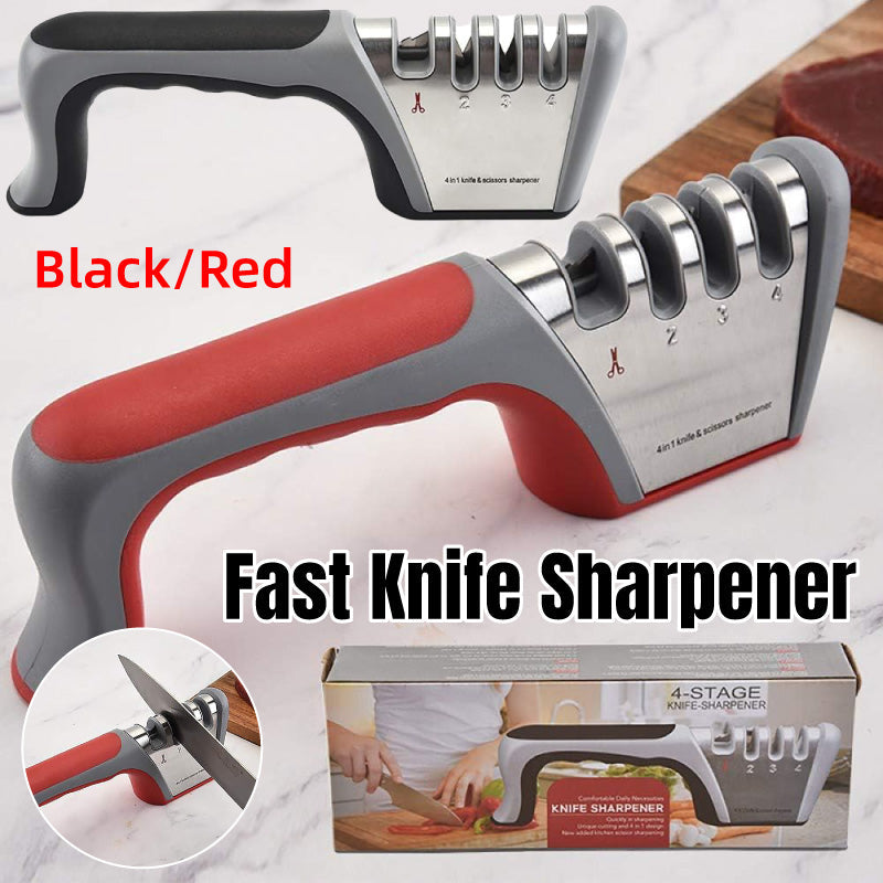 Four-Stage Knife Sharpener, Multifunction Kitchen Blade Tool, 23.5 cm, Black - SuperSaverAU - view 1